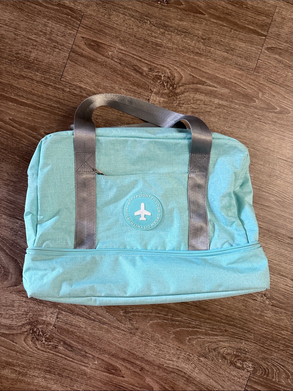 Aqua Travel Duffel Bag with Gray Handles